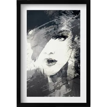 Obraz Dekorativní nástěnný obraz v černém rámu - Žena v akvarelovém stylu 40x60 cm