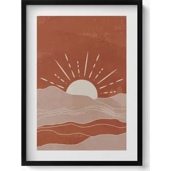 Obraz Závěsný obraz rámeček černé barvy s ilustrací vycházejícího slunce, 50x70 cm