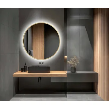 Zrcadlo Kulaté Zrcadlo 90 cm Zlatý hliníkový rám s LED podsvícením Glamour
