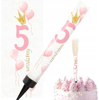 Dortová svíčka DORTOVÁ FONTÁNA 5. NAROZENINY PĚT let RŮŽOVÁ na dort svíčka 12 cm