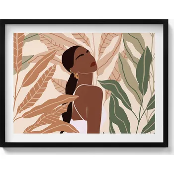 Obraz Obraz v černém rámu Ilustrace ženy mezi listy v boho stylu 80x60 cm