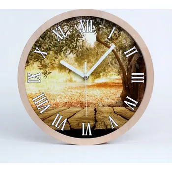 Hodiny Velké dřevěné nástěnné hodiny olivové dřevo průměr 30 cm