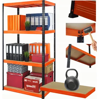 Dílenský regál Kovový regál do skladu, garáže, stojan HELIOS 180x75x40cm, 4 police, nosnost 175kg na polici PL