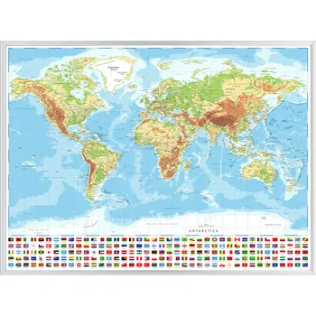 Obraz Plakát FYZICKÁ MAPA Světa na Zeď 93x62 cm
