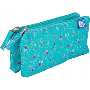 Penál Dvojitá taštička OXFORD FLORAL TYRKYSOVÁ