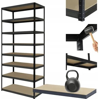 Dílenský regál Kovový regál skladový stojan HELIOS 270x90x45cm 8 polic x 175kg, kombinovatelný