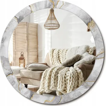 Zrcadlo Loftové závěsné zrcadlo s ozdobným skleněným rámem, mramorový vzor, průměr 90 cm