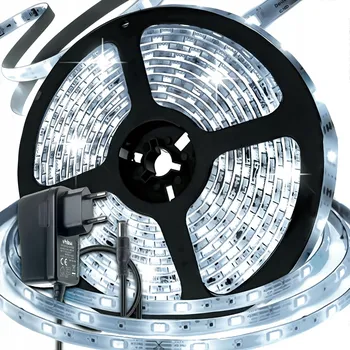 LED osvětlení BÍLÝ STUDENÝ LED PÁSEK 5M VODĚODOLNÝ NAPÁJECÍ ZDROJ 230V SMD VÝKONNÝ 19W