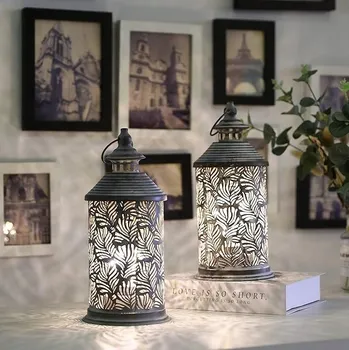 Lampička SADA 2 NOČNÍCH LAMPIČEK S KOVOVOU KLECÍ, NAPÁJENÉ BATERIEMI, VINTAGE LAMPA