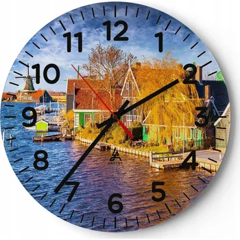 Hodiny Nástěnné hodiny do obýváku 40x40 Krajina Kulatý Skleněné hodiny Loft Tiché