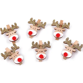 Vánoční dekorace Dřevěný kolíček sob Varianta: přírodní sv., Balení: 6 ks