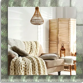 Zrcadlo Dekorativní nástěnné zrcadlo s potiskem Listy tropických rostlin 60x60 cm