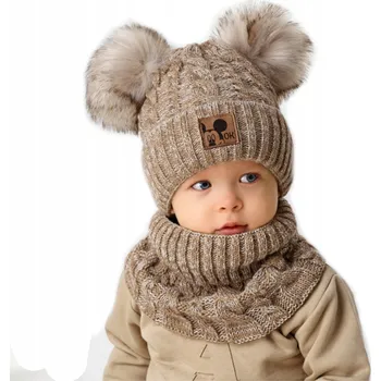 Čepice ČEPICE + NÁKRČNÍK SE DVĚMA BAMBULE vel. 46 - 52