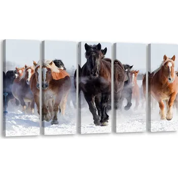 Obraz OBRAZ TRIPTYK cválající koně Zima 150x60