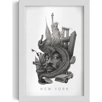 Obraz Obraz v rámu Černobílý New York Socha Svobody Brooklynský most 20x30 cm