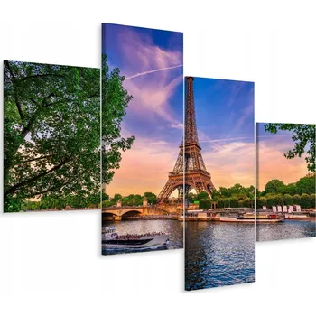 Obraz Čtyřdílný obraz Eiffelova věž, Seina, západ slunce 80x50