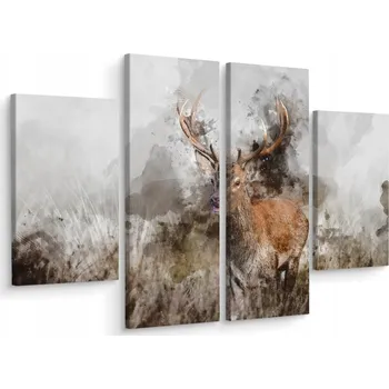 Obraz Abstraktní obraz JELEN Akvarel 4 díly 80x60