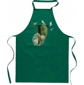 Kuchyňská zástěra KUCHYŇSKÁ ZÁSTĚRA zelená S PÍSMENEM F jméno monogram Franek Faustyna FA_374_z