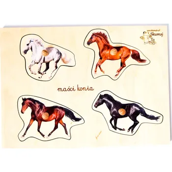 Dřevěná hračka Koňské masti, dřevěná skládačka s úchyty, podpisy