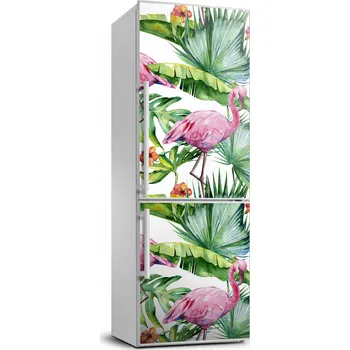 Fototapeta Samolepící fólie na ledničku Listy a plameňáci