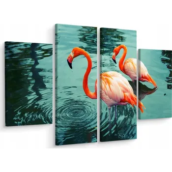Obraz Čtyřdílný obraz PTÁCI Plameňáci Příroda 3D 80x60