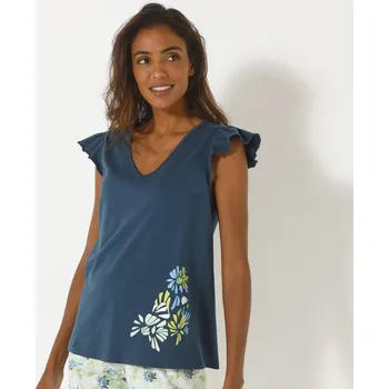 Dámské pyžamo Pyžamové tričko s krátkými rukávy a středovým potiskem okvětních lístků tmavě modrá 42/44