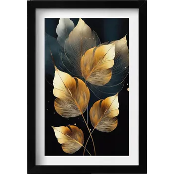 Obraz Dekorativní nástěnný obraz v černém rámu s grafikou Listy glamour 20x30 cm