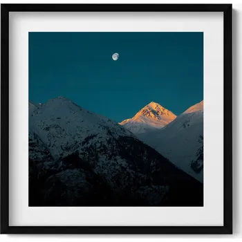 Obraz Dekorativní nástěnný obraz s rámem a grafikou loft Západ slunce v horách 50x50 cm