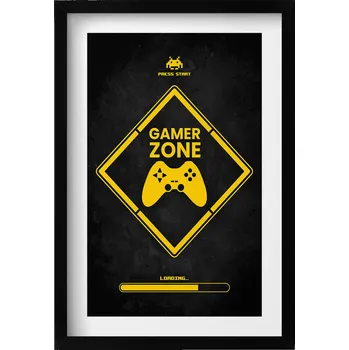 Obraz Nástěnný obraz v rámu s grafikou Nápis do herního pokoje Gamer zone 40x60 cm