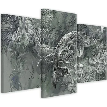 Obraz OBRAZ TRYPTYCH Velryba Moře Abstrakce 120x80
