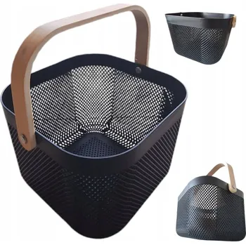 Obraz KOŠÍK na ovoce a zeleninu s BAMBUSOVOU RUKOJETÍ, drátěný, 24x25cm