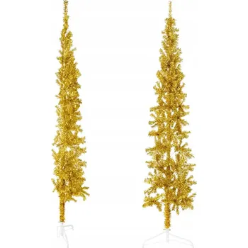 Vánoční stromek Úzký poloviční vánoční stromek se stojanem, umělý, zlatý, 180 cm