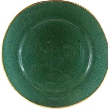 Talíř SKLENĚNÝ PODTALÍŘ ZELENÝ SE ZLATÝM OKRAJEM