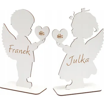 Obraz ANDĚLÍČEK SE JMÉNEM ke SVATÉ PŘIJÍMÁNÍ PRO DÍVKU NEBO CHLAPCE 25 cm OBOUSTRANNÝ BÍLÝ