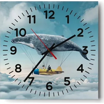 Hodiny Nástěnné hodiny do obýváku 40x40 Velryba Bezhlučné hodiny na skle Tiché