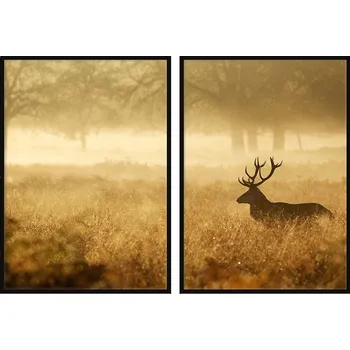 Obraz OBRAZ PLAKÁTY V RÁMU 53x73cm Dyptych Sada 2 obrazů Podzim Jelen P755