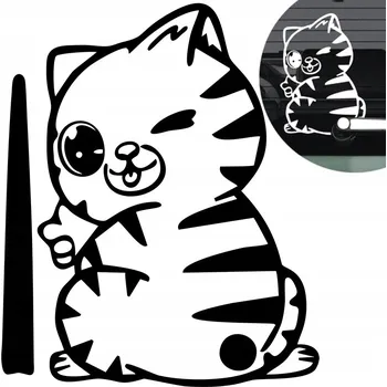 Samolepicí dekorace na vozidlo NÁLEPKA Grafika na auto stěrač - kočka kotě S POHYBLIVÝM OCÁSKEM 25x21