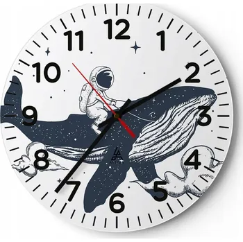 Hodiny Nástěnné hodiny do obývacího pokoje 40x40 Velryba Kulatý hodiny na skle Loft Tichý