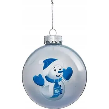 Vánoční dekorace Skleněná baňka průměr 8 cm Sněhulák Památka na vánoční stromeček fialová 1 ks