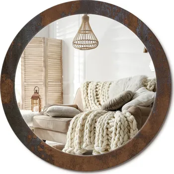 Zrcadlo Moderní Loftové zrcadlo závěsné s potiskem Metalické rustikální Ø80 cm