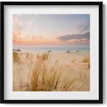 Obraz Černý rámeček s obrazem Boho krajina s jemnými travinami, mořem a oblohou 50x50 cm
