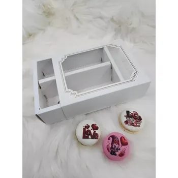 Elegantní krabička na makronky bílá se zlatým rámečkem na 10 ks 15,5x12,5x5,2 cm