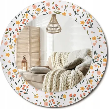 Zrcadlo Stylové kulaté zrcadlo na zeď s potiskem na skle průměr 50 cm - Drobné kvítky