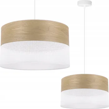 ZÁVĚSNÉ STROPNÍ SVÍTIDLO ELEGANTNÍ LUSTR STÍNIDLO ZLATÝ DUB DÝHA DŘEVO