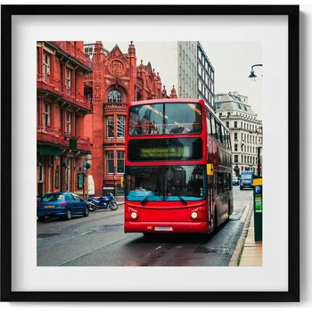 Obraz Obraz grafika v černém rámu Autobus v Birminghamu Velká Británie 50x50 cm