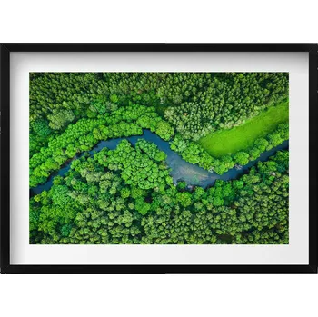 Obraz Závěsný obraz na zeď dekorace do domu Les a řeka z ptačí perspektivy 70x50 cm