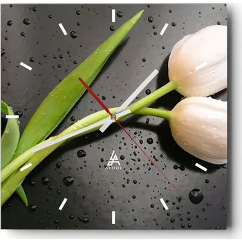 Hodiny Velké nástěnné hodiny na zeď 40x40 Květiny Skleněné hodiny Čtvercové Tiché