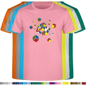 panske-levne-bavlnene-tricko-potisk-konec-Rubick-kostka Barva: Pink neo - pastelově růžová, velikost: XS