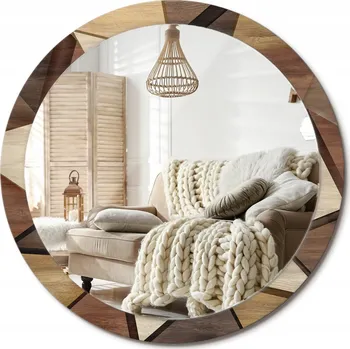 Zrcadlo Zrcadlo závěsné dekorativní s potiskem Geometrické dřevo 3D Velké průměr 100 cm