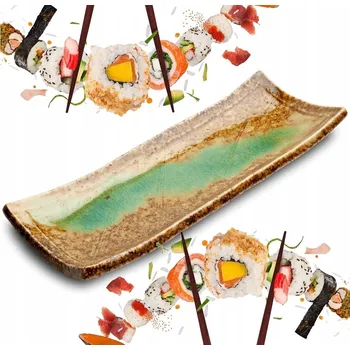 Talíř Keramický talíř na servírování sushi hnědozelený 24,5 cm x 9 Cm x 3 cm EA